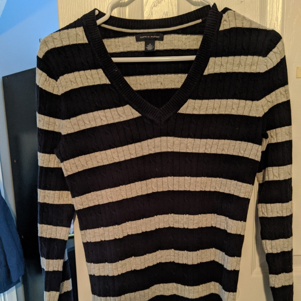 Tommy Hilfiger sweater navy blue and gray stripes